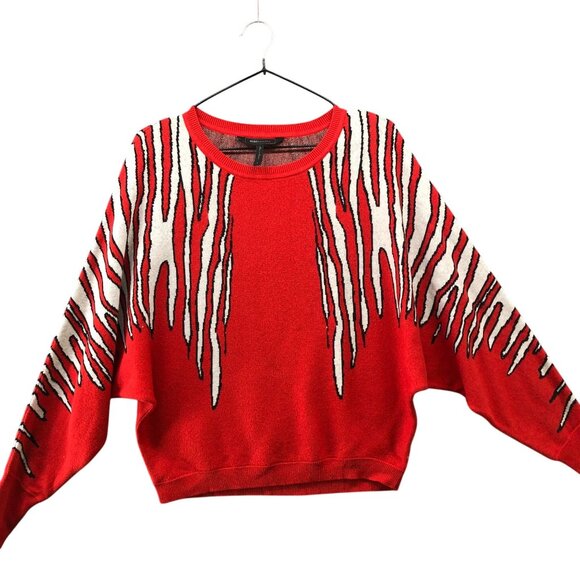 BCBGMaxazria Dolman Sleeve Sweater Womens S Oversized Zebra Stripe Red - Picture 1 of 7